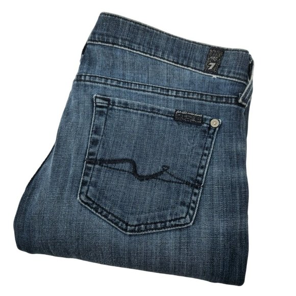 7 For All Mankind Bootcut Jeans Womens 30 Blue Dark Wash Denim Wide Leg Stretch‎ - Picture 1 of 16